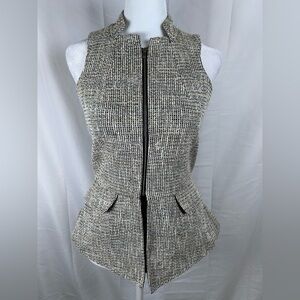 Hunter Dixon Tweed Peplum Vest Women’s XS / 2 Yellow Black Sleeveless Mock Neck
